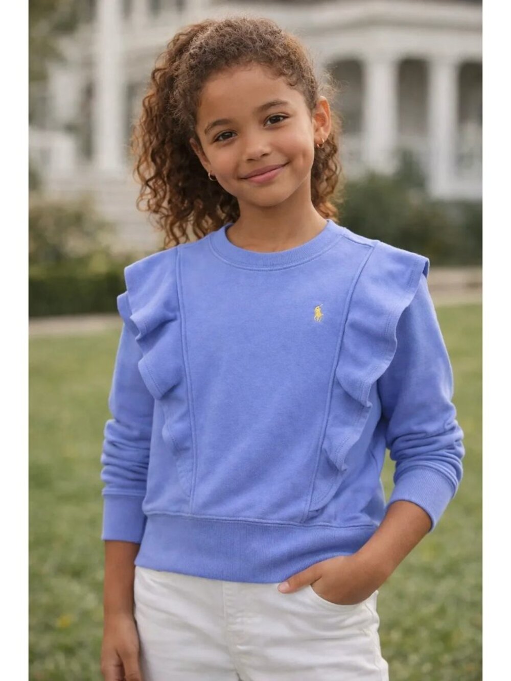 NWT Polo Ralph Lauren Ruffled French Terry Sweatshirt Blue Girls' Size XL/16